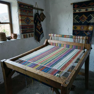 Documentary photograph with Guatemalan highland aesthetic, Wooden warping frame 