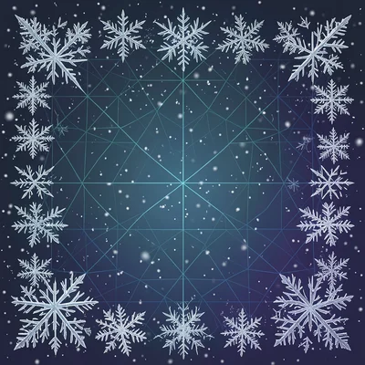 Snowfall photo with individual snowflake crystal classification diagrams around 