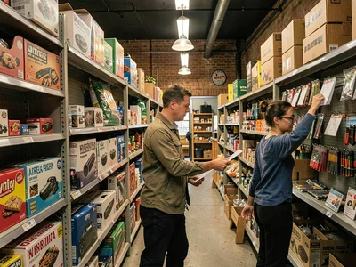 Customer with list, checking items off, navigating aisles efficiently