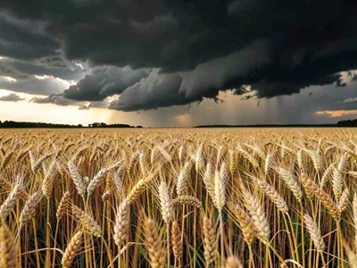 Storm approaching over golden wheat field