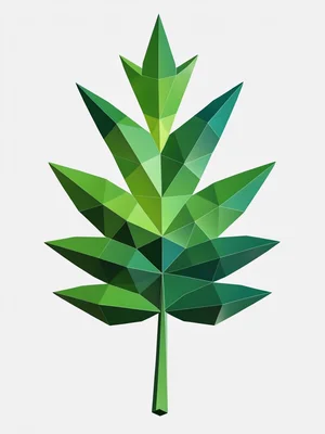 A fern leaf with each leaflet as a flat triangulated panel in graduated greens