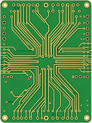A PCB border region where traces fan out from a connector block — the trace arra