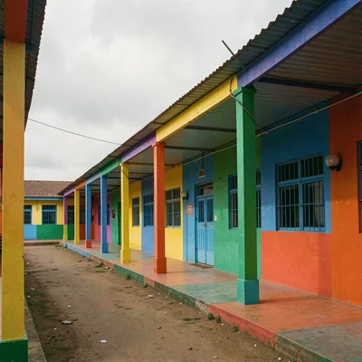 Overcast flat light in Accra, Ghana turning surfaces into pure color fields, Sch