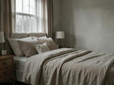 Linen bedding in bedroom