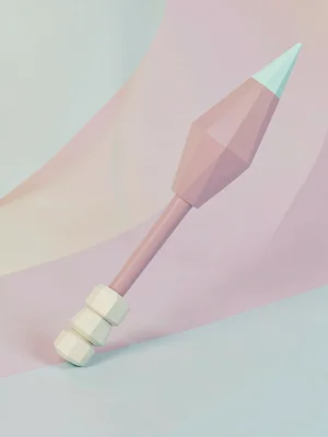 Tipped dusty-pink lowpoly spear with a faceted mint blade tip and chunky cream h