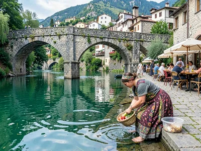 Woman washing in Neretva shallows
