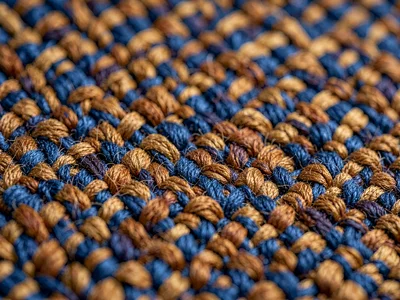 Twill of cotton dyed walnut-brown runs diagonal ridges across the frame with cri