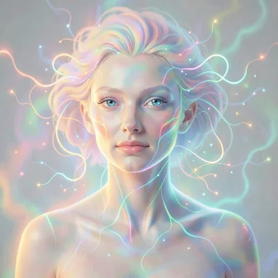 Neural network style illustration, portrait with ethereal glow , diffusion model