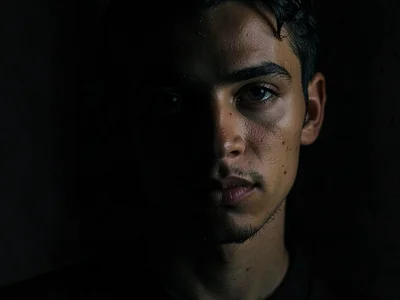 Portrait with single eye lit