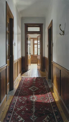 Oil painting of an interior, muted palette, the tradition of Northern European i