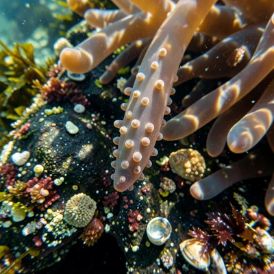 Anemone tentacle extreme macro, single tentacle tip with visible nematocyst bump