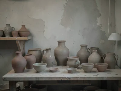 Ceramics studio with pottery