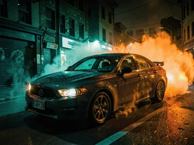 Action scene with car