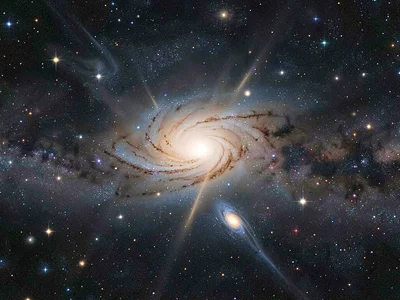 Galaxy merger in progress showing distortion