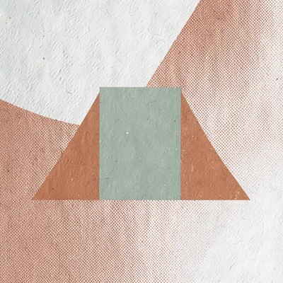 Two-color screenprint motif of a starting block silhouette in sage and rust over