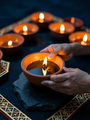 Hands Placing a Diya
