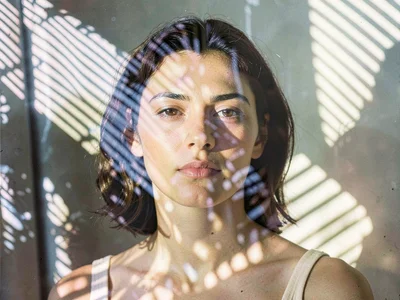 Portrait with light pattern overlay