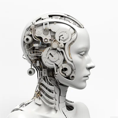 3D plastilina robot brain assembly tools on clean whi