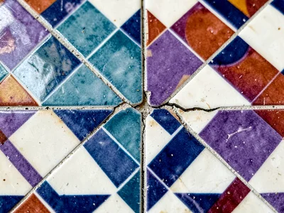 Geometric precision interrupted by organic crack