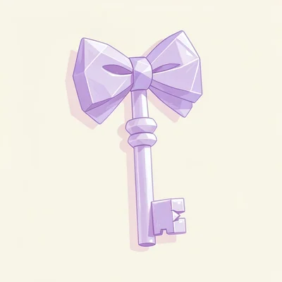 Behold a faceted lavender lowpoly skeleton key with chunky bow and toothy bit, s