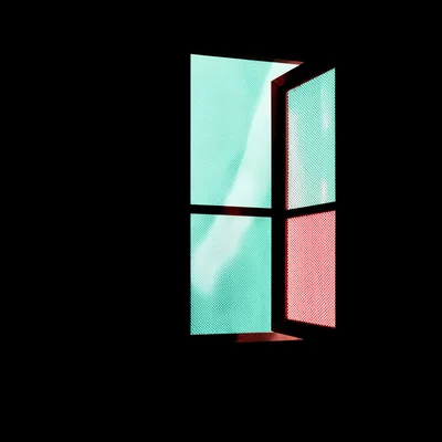 graphic bold silhouette of a single open-window with halftone-light streaming in