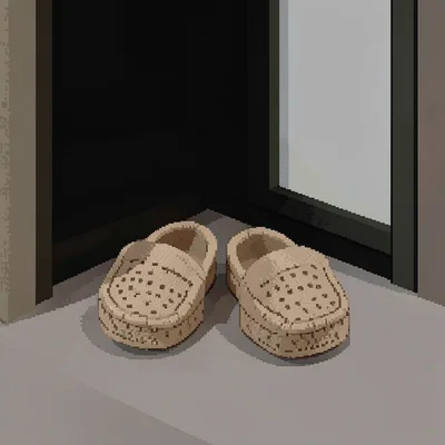 Two paired straw slippers placed neatly at the threshold of a sliding door frame