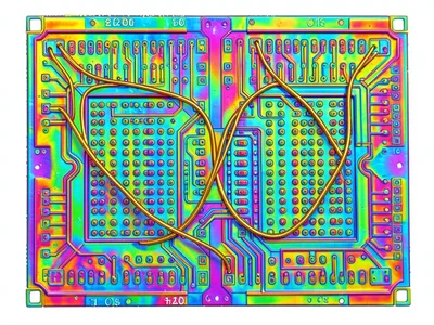 Wire bond connections from die to package, gold wires arcing from pad to lead fr