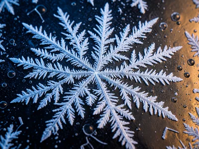Frost feathers growing on a cold metal surface, directional crystal growth from 