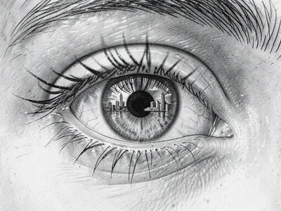Eye with city reflection