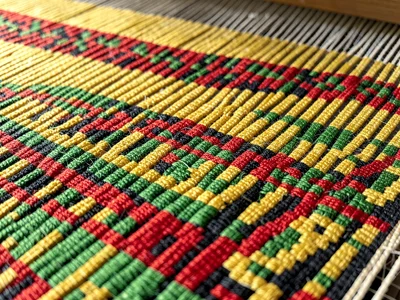 Close-up of loom heddles — parallel threads in formation, geometric order