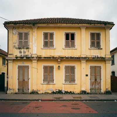 Overcast flat light in Accra, Ghana turning surfaces into pure color fields, Two