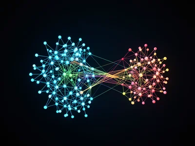 A force-directed graph: clusters of nodes pulling together, bridges between clus