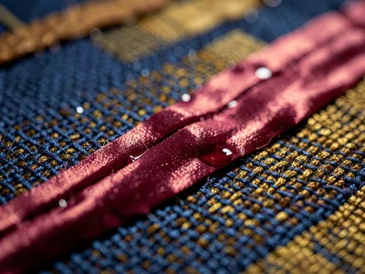 Satin float of mulberry silk in cochineal-rose stretches across the surface in l