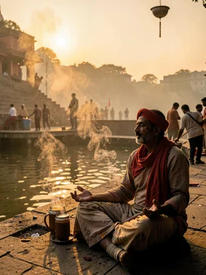 Ash-covered sadhu meditating
