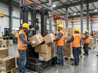 Warehouse workers loading