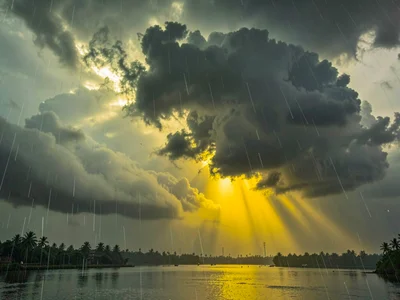 Storm light creating dramatic yellow cast