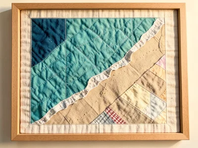A coastline where turquoise ocean fabric meets sandy beige linen shoreline