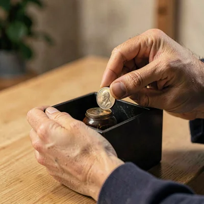 Side-light portrait of hands placing a coin into a 2x2 holder