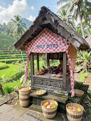 Shrine draped with poleng cloth