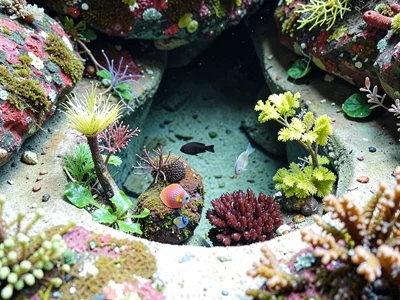 Tidal pool overview showing miniature ecosystem
