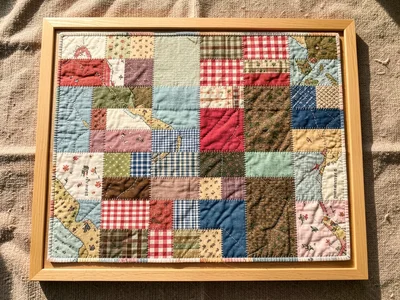 Midwestern agricultural grid from above with each field a different calico fabri