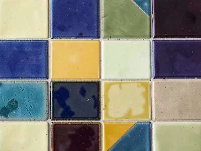 Color field of single-hue tiles with glaze variation