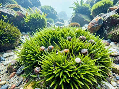Green algae turf with snails grazing