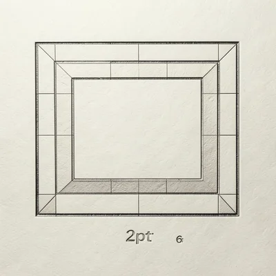 Three nested rectangles of different weights — hairline, 2pt, 6pt rule — pressed