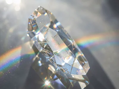 Morning sun through crystal creating brief spectrum
