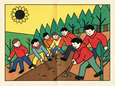 Children Planting Trees in Spring