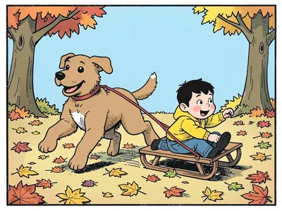 Dog pulling leaf sled