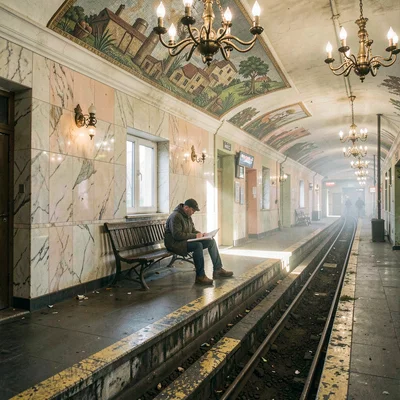 Post-Soviet urban photography, A underground metro station with marble walls and