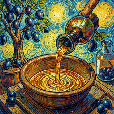 Post-impressionist Provençal intensity, emotional saturated color, Olives being 