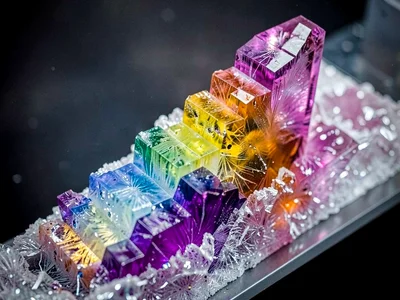 Bismuth crystal staircase structure in rainbow colors